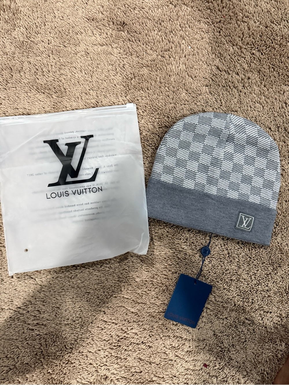 Louis Vuitton Gray & Light Gray Damier Knit Beanie